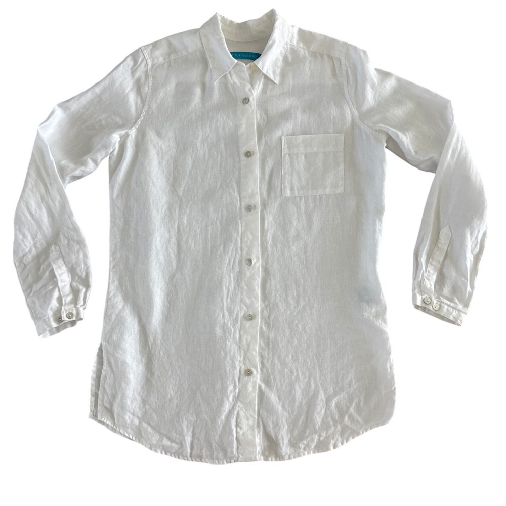 Tori Richard Sunshine 100% Linen Louisa Button Down Shirt White Size Small‎ $128
